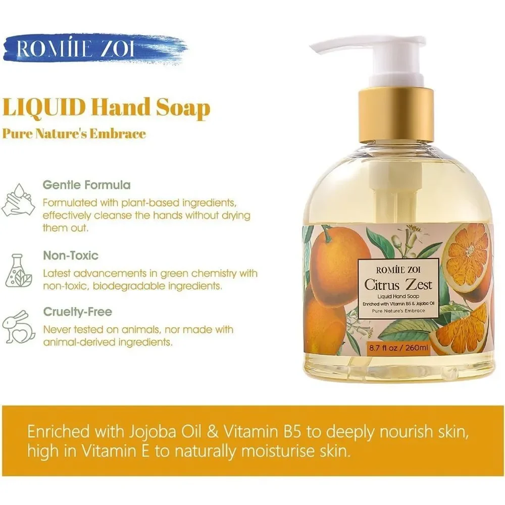 Liquid Hand Soap 8.7 fl.oz Variety Pack of 3 Sweet Peach,Citrus Zest,Grapefruit
